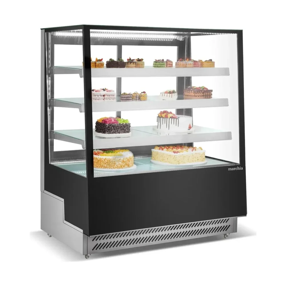 Marchia 48" Black Slanted Glass Bakery Display Case Refrigerator, 110-120V