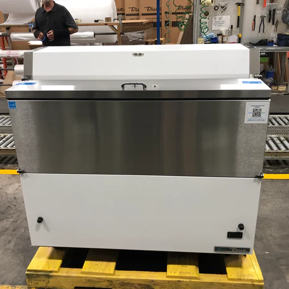 Used True TMC-49-DS-HC 49" Two Sided Milk Cooler, (768) Half Pint Carton Capacity, 3-Year Limited Warranty