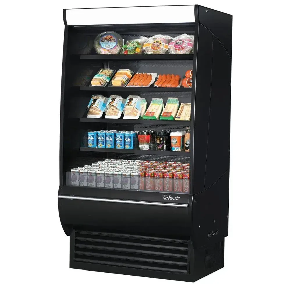 Narrow, extra deep vertical open display merchandiser by Turbo Air, a perfect space saving unit with increased depth for more product facings.
