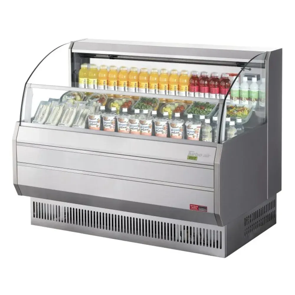 Stainless steel wide display case from Turbo Air, providing generous chilled storage space, perfect for supermarkets and high volume food retailers.