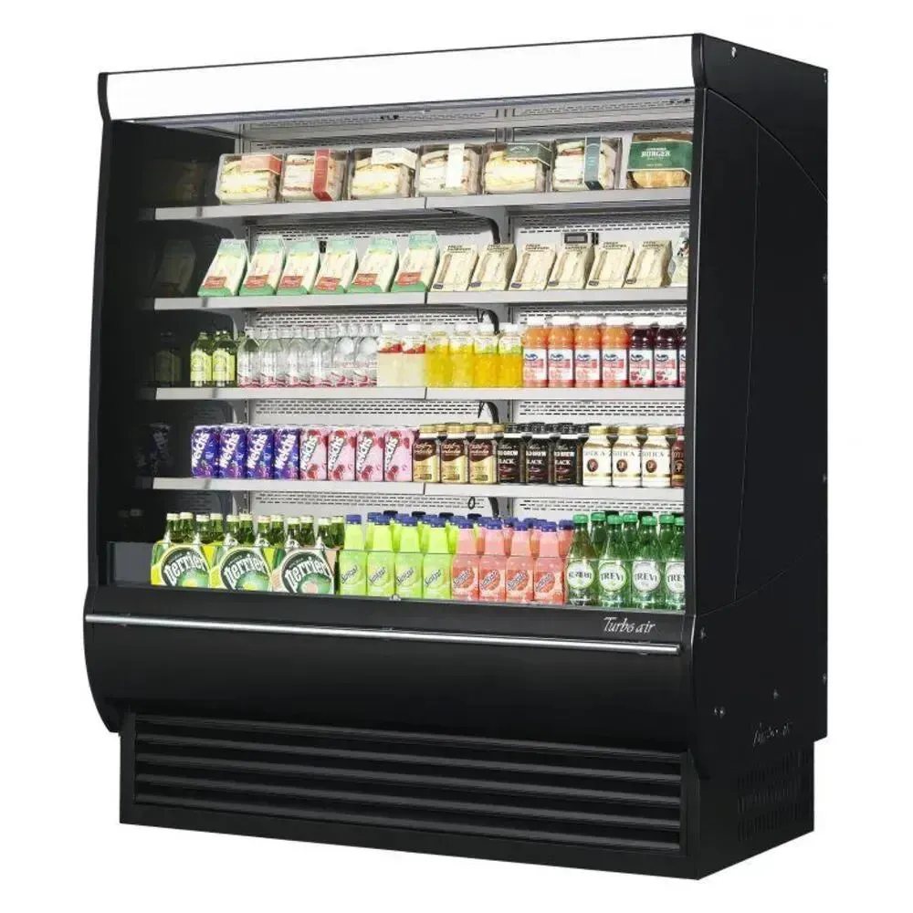 Wide, extra deep vertical open display merchandiser from Turbo Air, providing increased capacity for a larger variety of chilled snacks.
