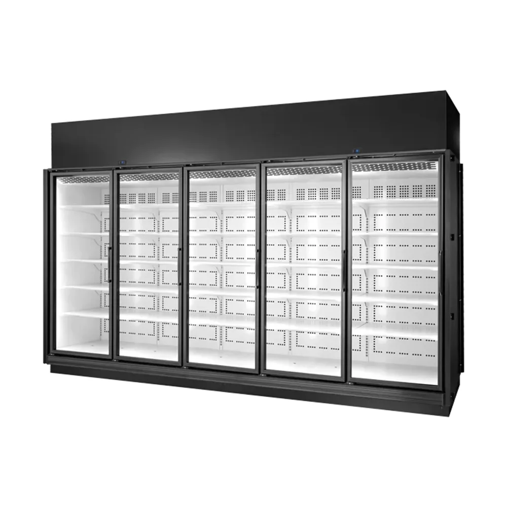 True TRM5M-NY-BLK-WHT-1BLKLLLLL-4 158" Refrigerated Glass Door Merchandiser, 5 Sections 7 Year Warranty