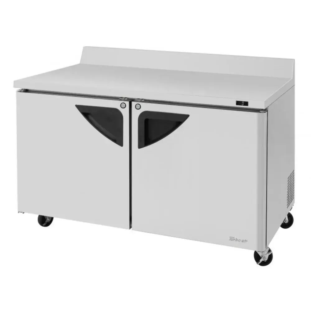 Two section stainless steel worktop freezer from Turbo Air with a generous interior, steady cooling, and a durable surface for heavy duty kitchens.