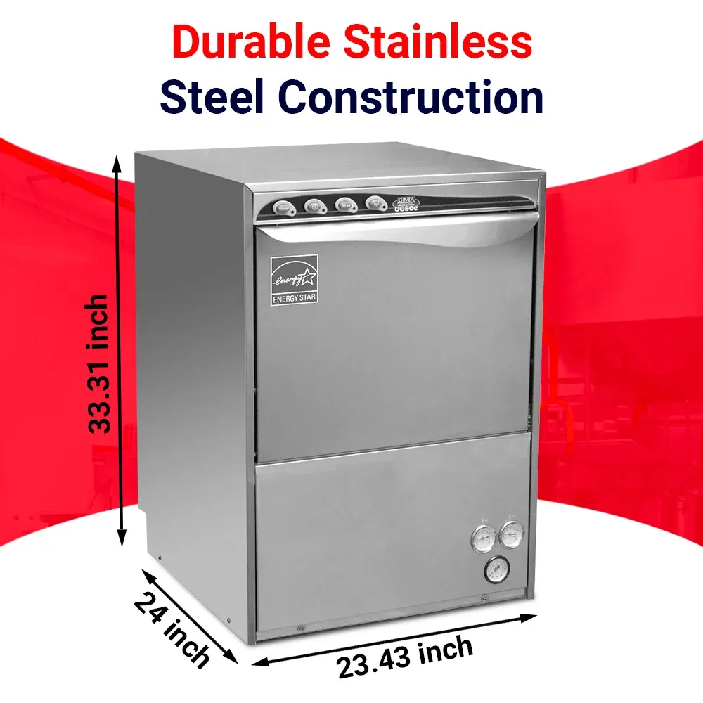High-temp CMA undercounter dishwasher for sleek kitchens, compact yet powerful, sanitizing cookware fastideal for cafes, bistros, and hotel kitchens.