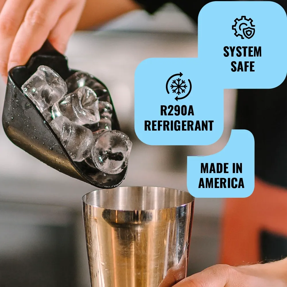 Ice-O-Matic air cooled undercounter gourmet cube ice machine with small storage bin, designed for compact commercial spaces.