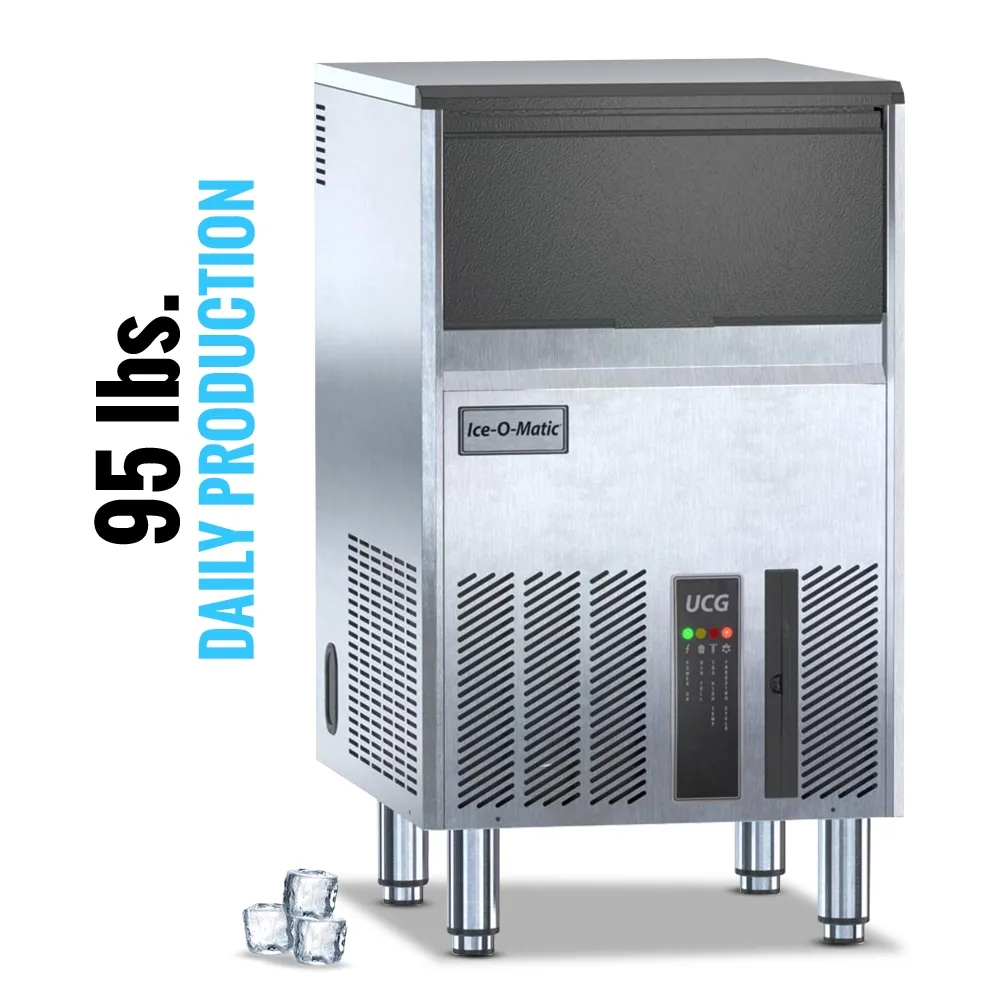 Ice-O-Matic air cooled undercounter gourmet cube ice machine with small storage bin, designed for compact commercial spaces.