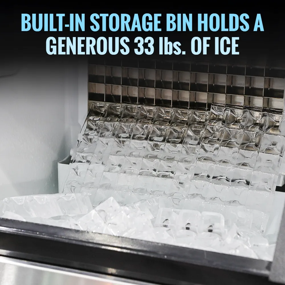 Ice-O-Matic air cooled undercounter gourmet cube ice machine with small storage bin, designed for compact commercial spaces.