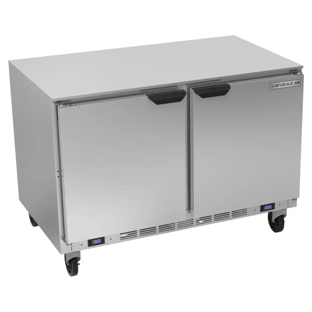 Undercounter refrigerator-freezer combo from Beverage-Air fits beneath prep tables, keeping both fresh and frozen ingredients close.