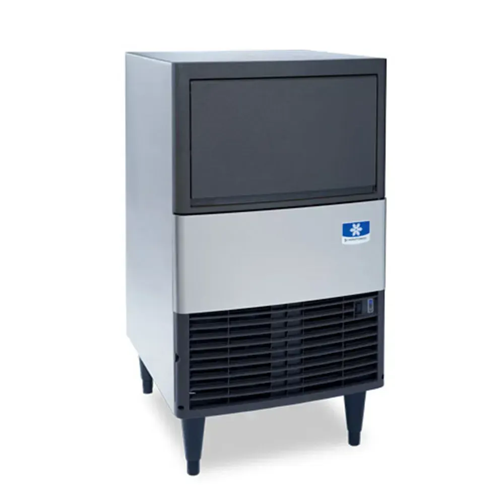 Manitowoc air-cooled undercounter dice cube ice machine with compact thirty-one pound bin, ideal for quick-access ice production in tight spaces.