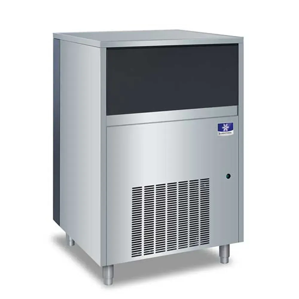 Manitowoc large undercounter flake ice machine with one-hundred-twenty-one-pound bin, air-cooled, ideal for hotel or restaurant seafood stations.