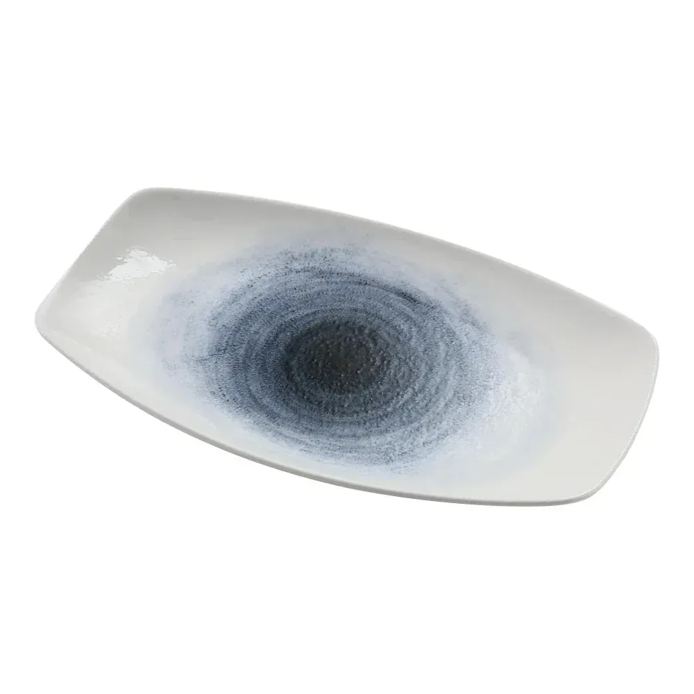 Yanco China white melamine rectangular dinner plate, ideal for appetizers or starters with a neat, elegant, and stylish presentation for dining.