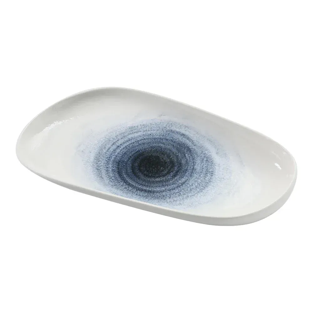 Yanco China deep oval white melamine dinner plate, ideal for main courses with sleek, practical style for any dining setting.