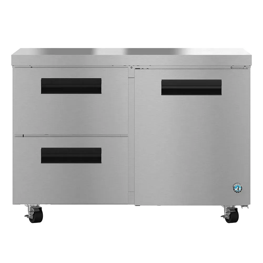 Two section undercounter refrigerator from Hoshizaki America with a door and drawers, offering compact, space saving food storage.