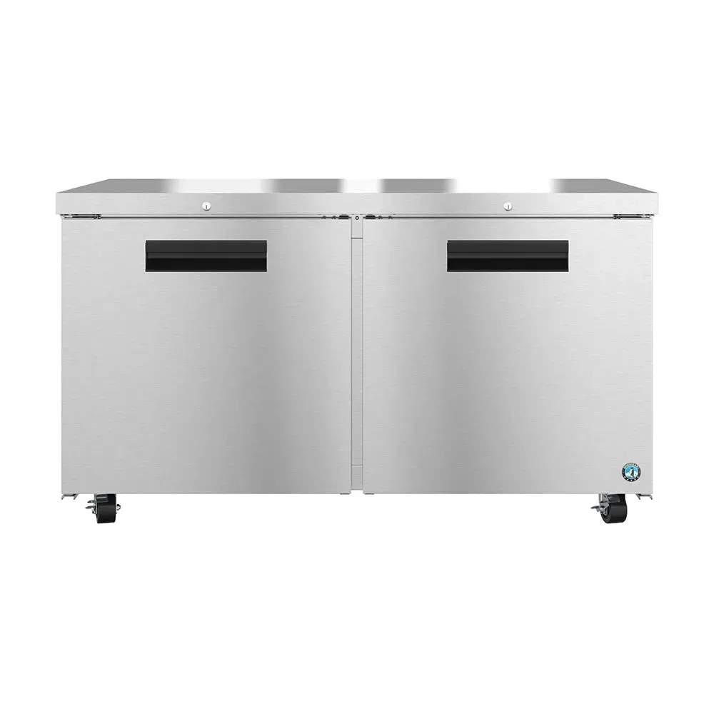 Wide undercounter refrigerator by Hoshizaki America with two doors, ideal for organized and reliable food storage in high traffic commercial kitchens.