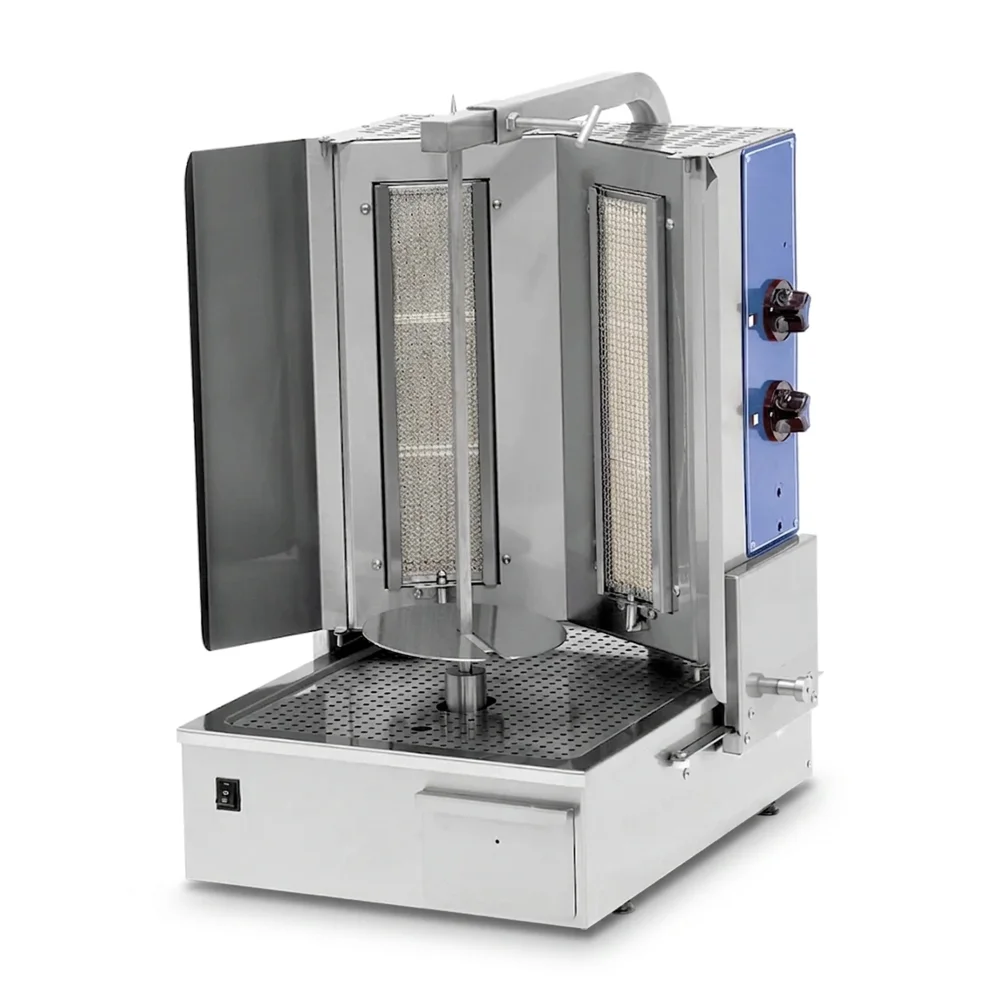 Pegasus V2C-6G 20" Vertical Gyro Machine, Heavy Duty, Natural Gas, 2 Columns, 80 lb Meat Capacity, 27,296 BTU, 120V - Vega Series