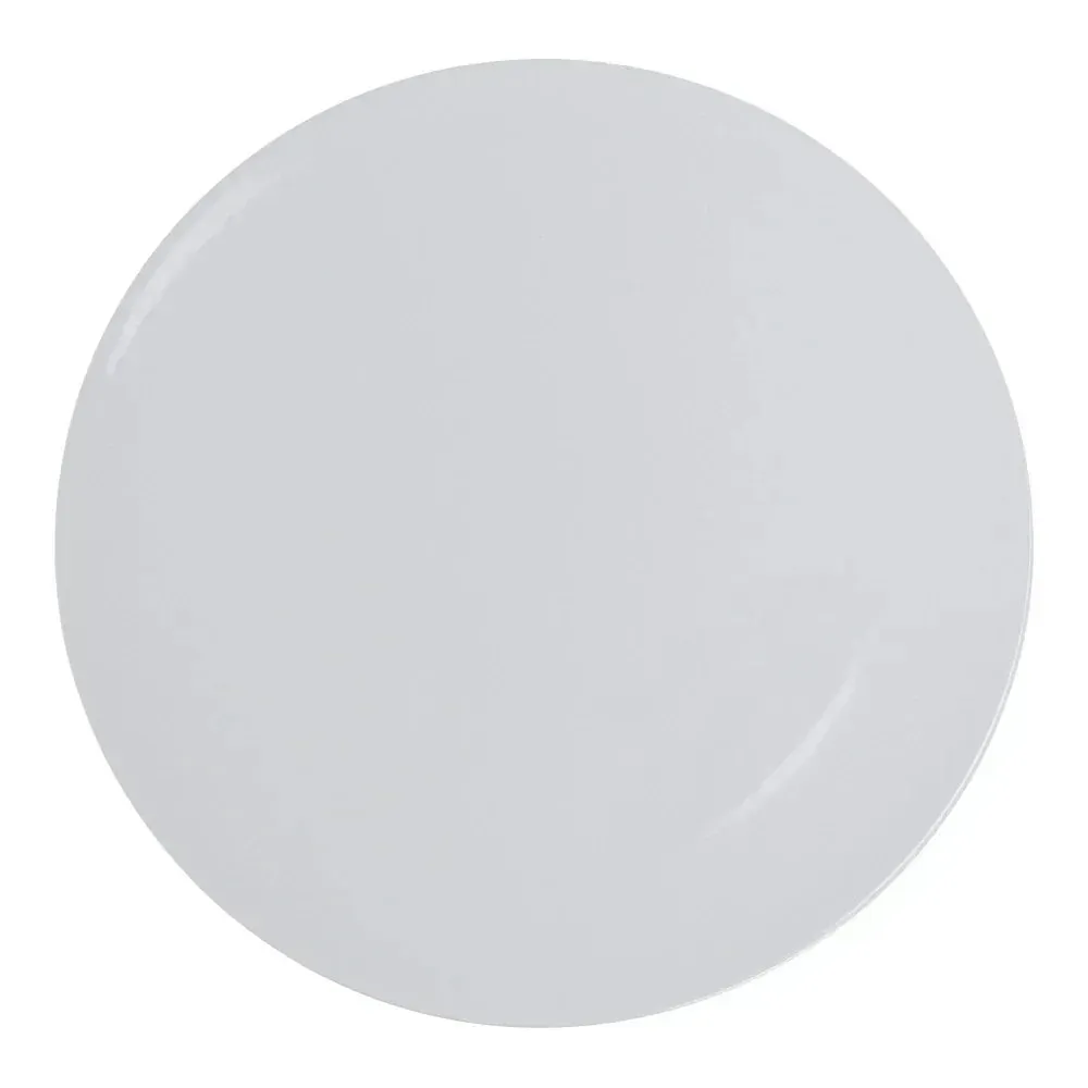 Yanco China white melamine round pizza plate, ideal for individual pizzas with stylish presentation and easy handling for dining.