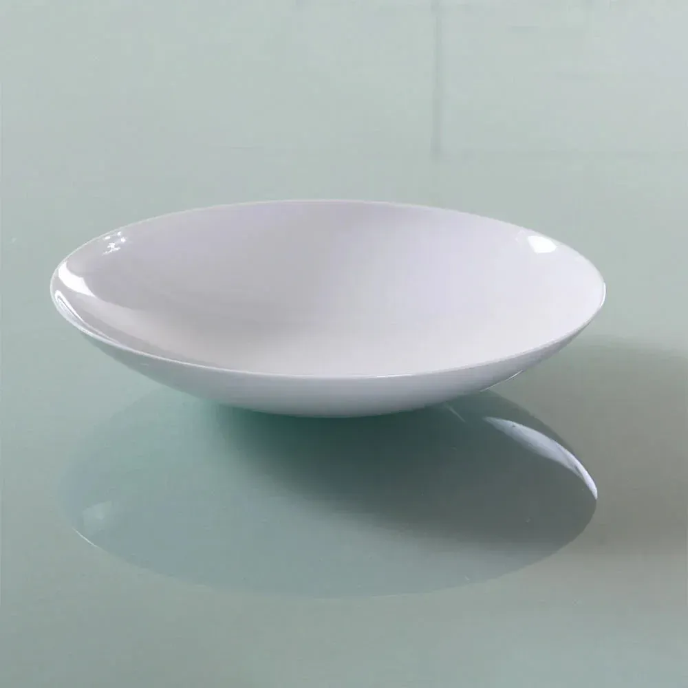 Yanco China white melamine Venice soup or salad bowl, perfect for soups, salads, or pasta while adding refinement to any table setting.