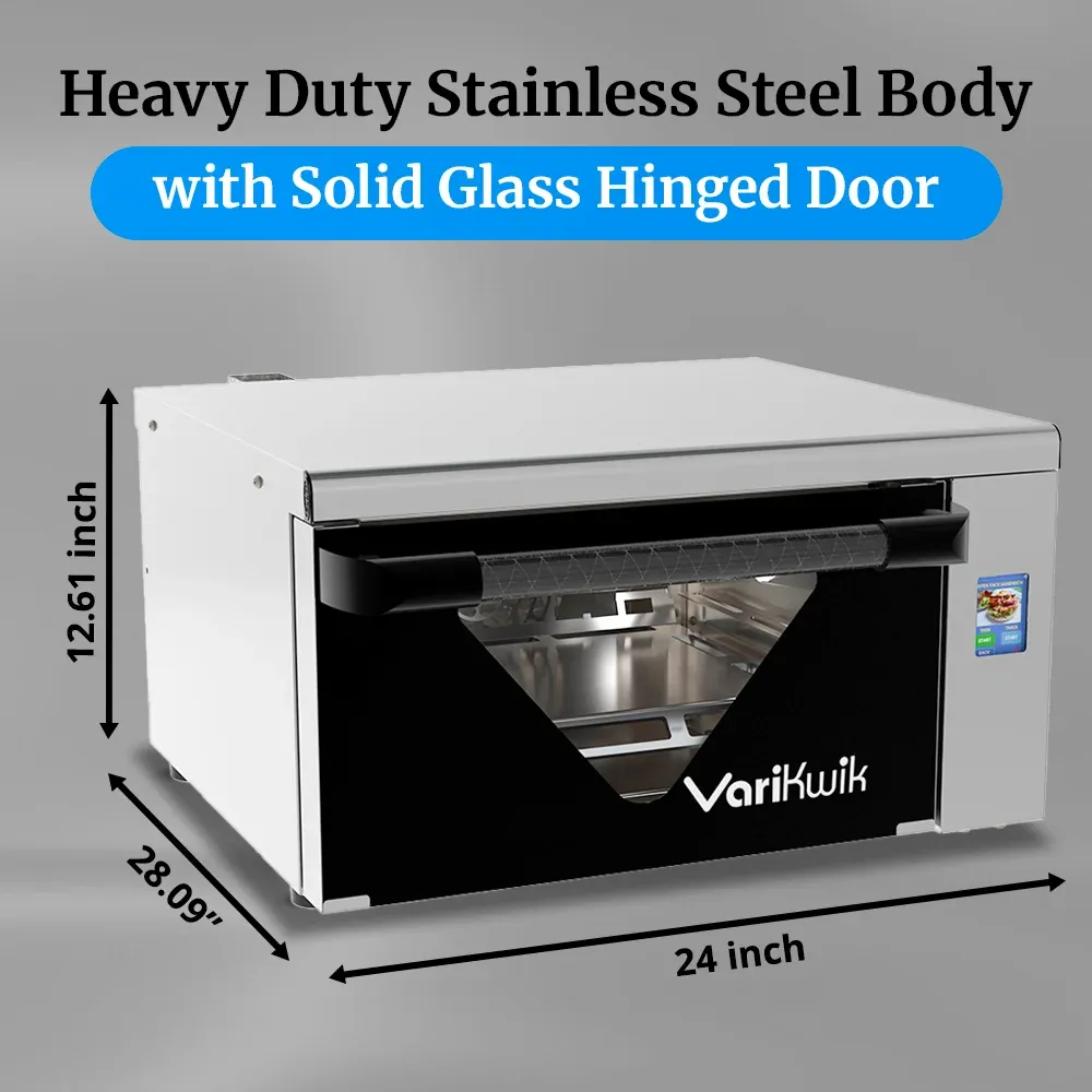 Cadco high-speed countertop convection oven for commercial kitchens, compact stainless steel, rapid baking, durable, catering bakery versatile.