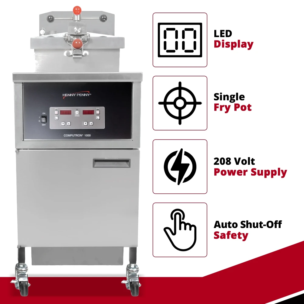 Henny Penny PFE500.01 20" 4-Head Electric Pressure Fryer, 48 lb Vat, Computron 1000 Controls, 208V, 3 Phase