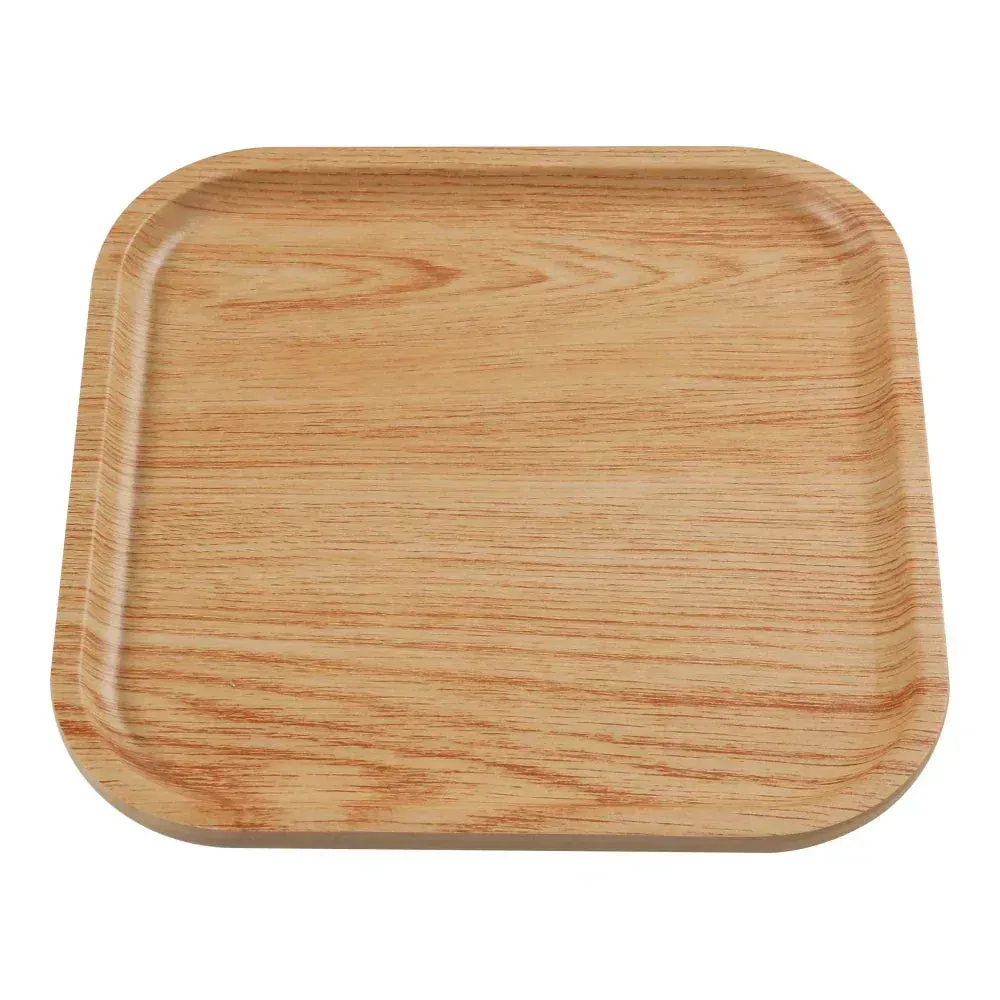 Yanco China golden oak square tray, ideal for individual portions or small dishes while adding elegance and charm to dining settings.