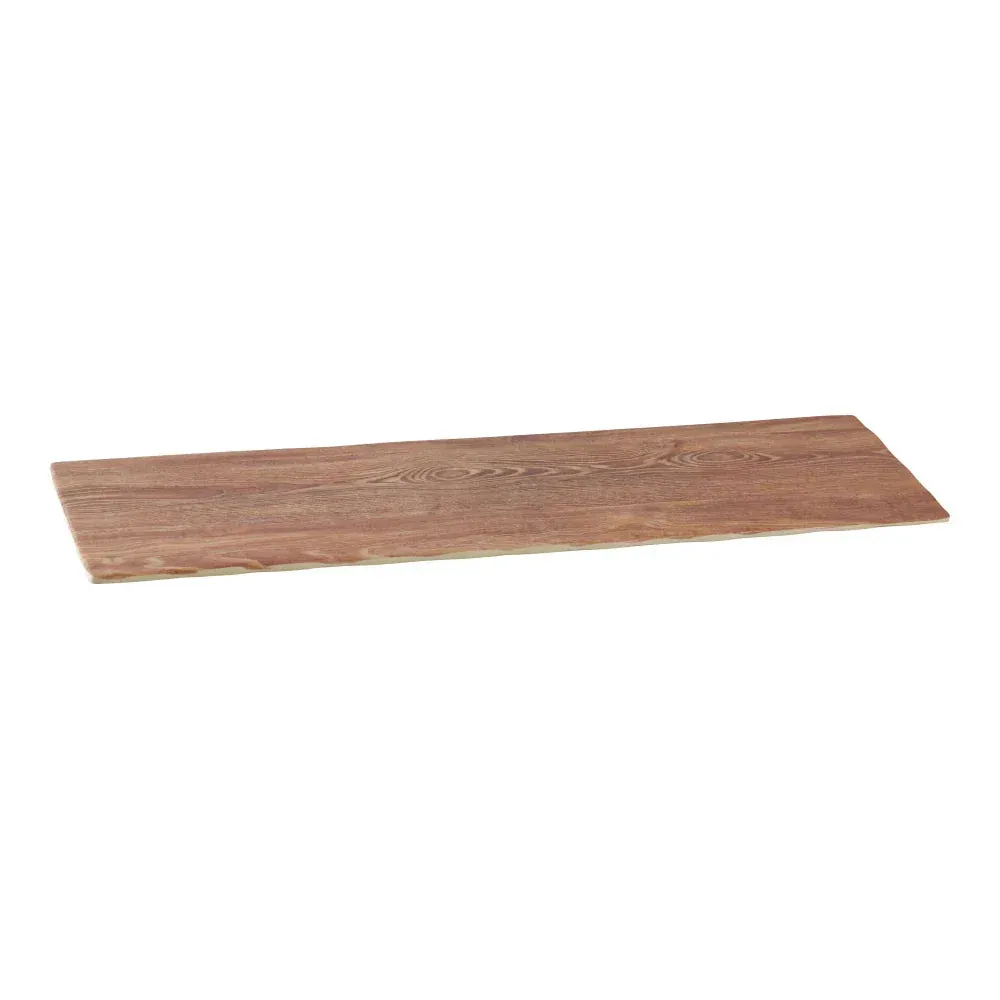 Yanco China rectangular wooden tray with brown melamine finish, perfect for stylish food service and presentation for any occasion.