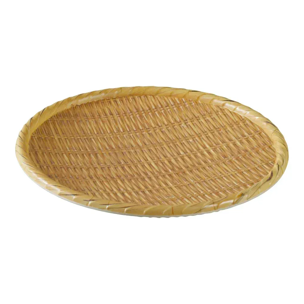 Yanco China round tray with wooden texture, ideal for serving meals with warmth and charm in casual gatherings or family dining.