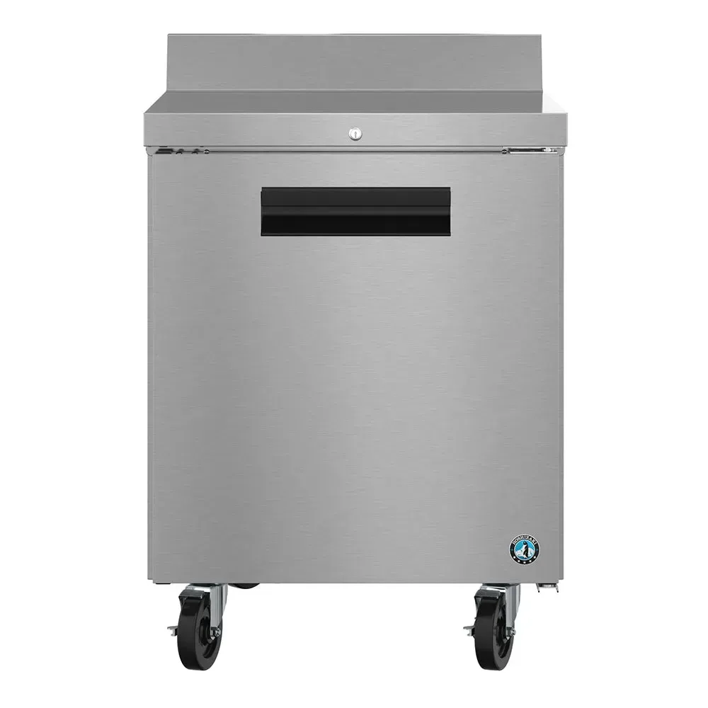 High quality stainless steel worktop freezer by Hoshizaki America with a single door, ideal for compact storage in commercial kitchen environments.