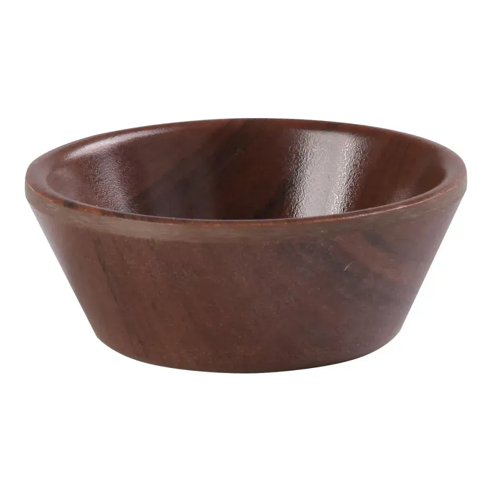 Yanco China melamine round wood-grain soup bowl with natural finish, ideal for serving hearty soups or broths in rustic dining style.