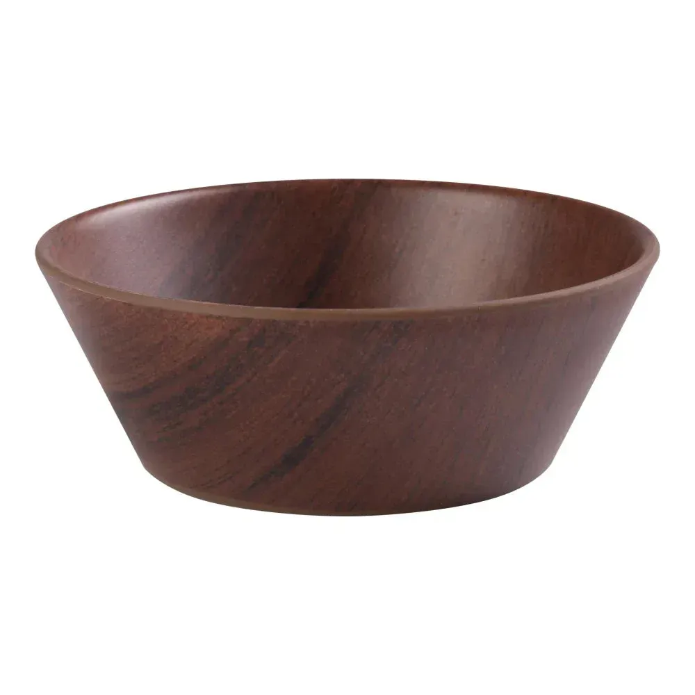 Yanco China medium melamine round wood-grain salad bowl with realistic texture, perfect for pasta, salads, or shared starters in eateries.