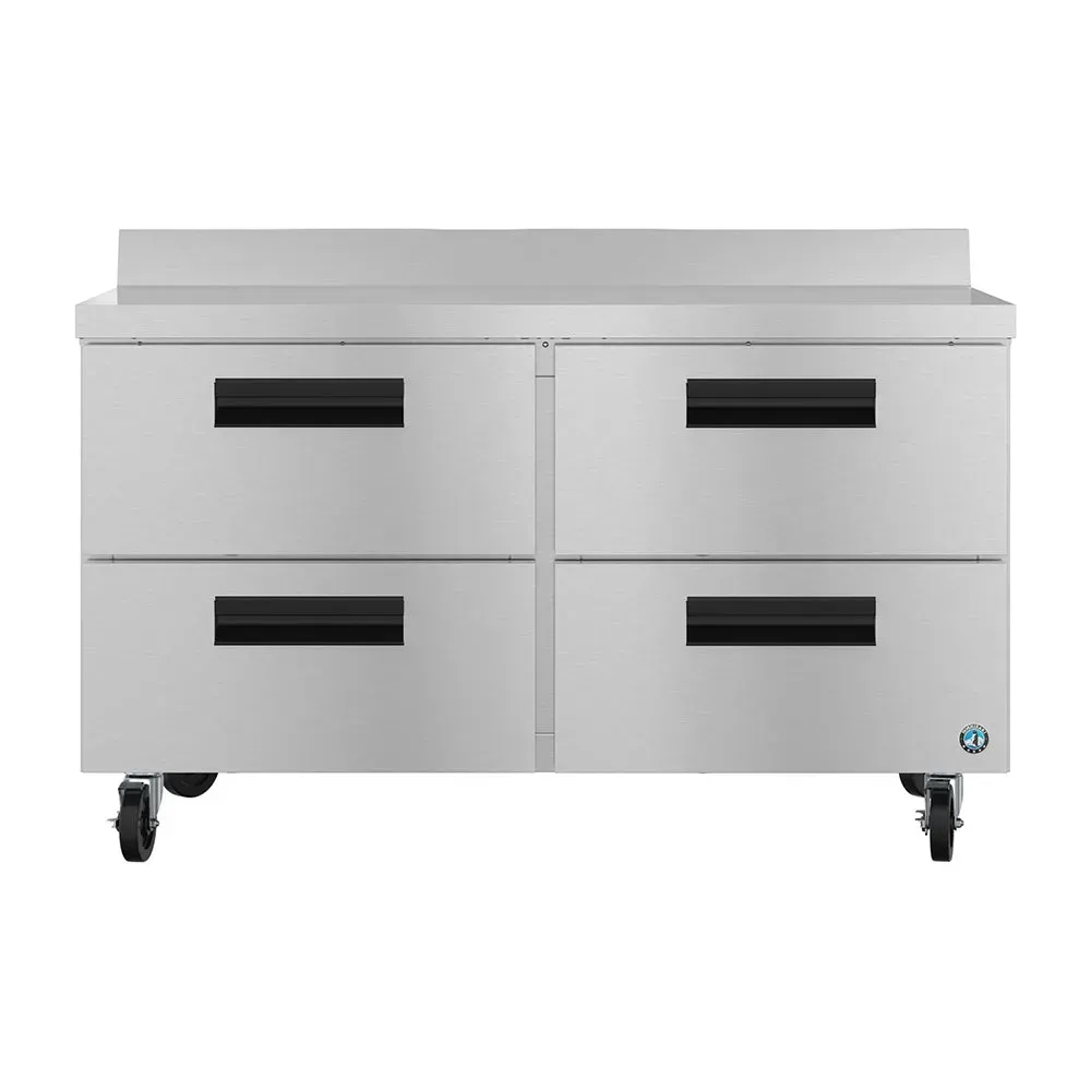 Two section stainless steel worktop refrigerator from Hoshizaki America with four drawers, designed for efficient storage in any kitchen.