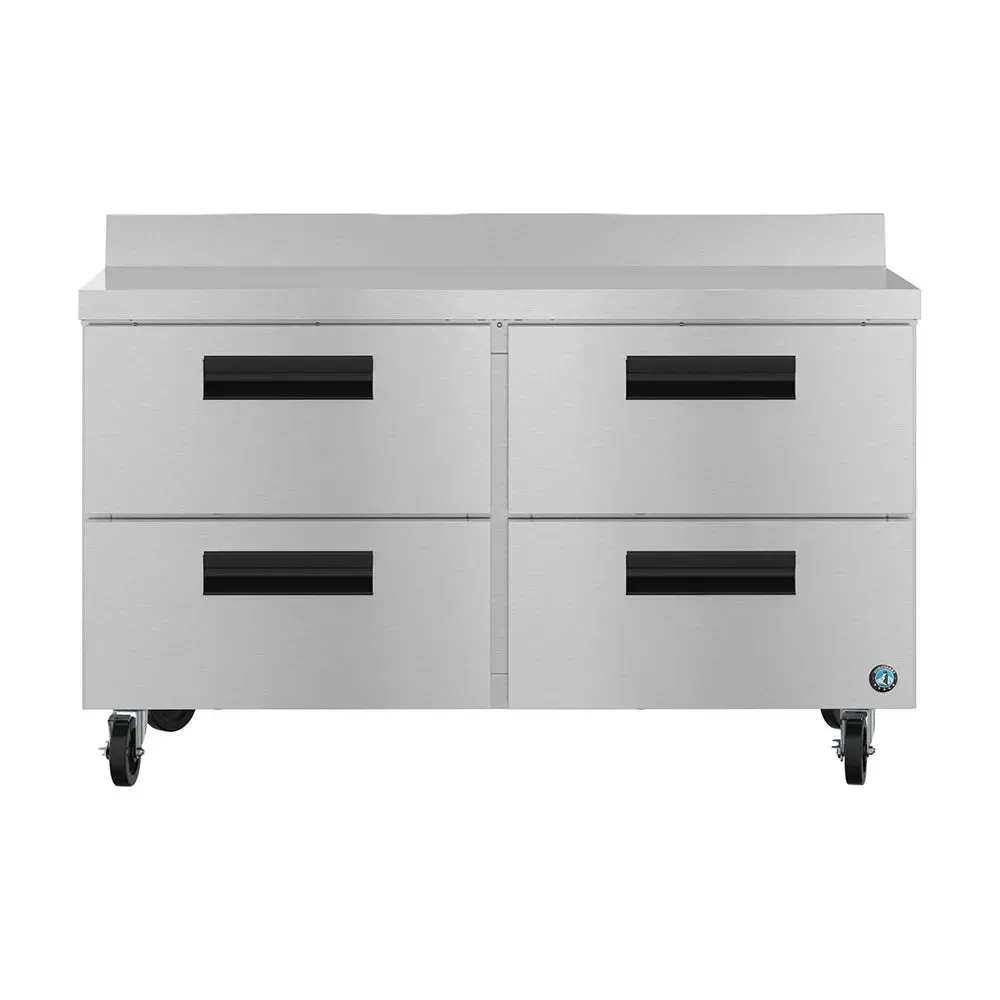 Durable two section stainless steel worktop refrigerator from Hoshizaki America with four drawers, perfect for organized storage solutions.