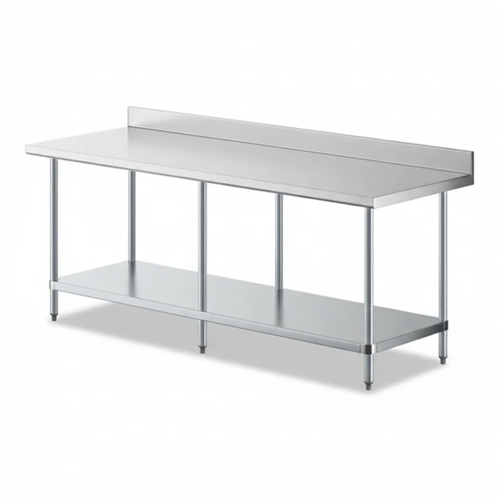 30" x 84" 18 Gauge Commercial Work Table with 4" Backsplash, Galvanized Legs, and Undershelf, 304 Stainless Steel