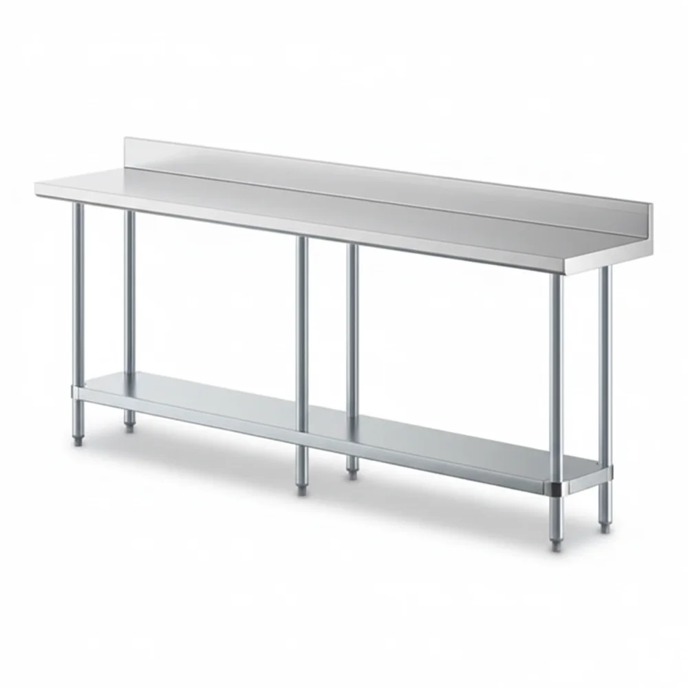 18" x 84" 18 Gauge Commercial Work Table with 4" Backsplash, Galvanized Legs, and Undershelf, 304 Stainless Steel