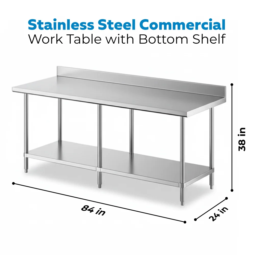 24" x 84" 16-Gauge Commercial Work Table with 4" Backsplash and Undershelf, 304 Stainless Steel