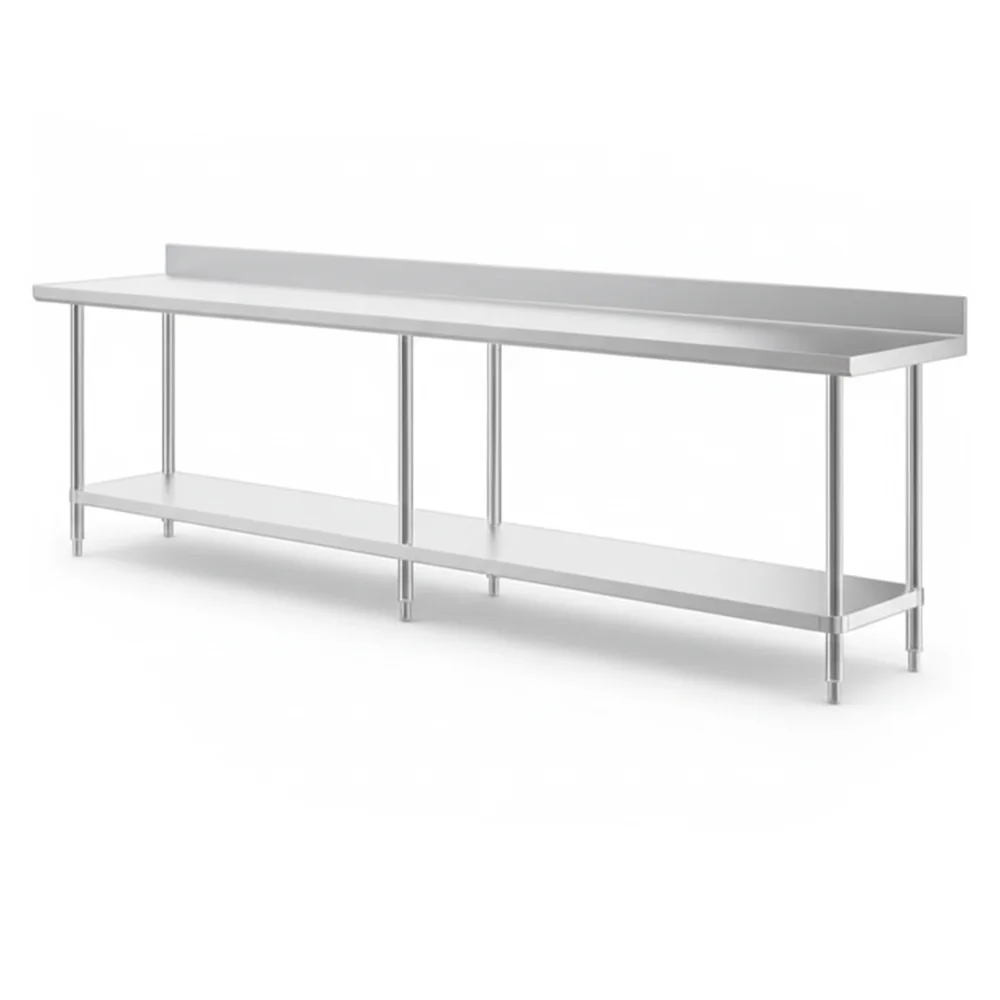 24" x 120" 16-Gauge Commercial Work Table with 4" Backsplash and Undershelf, 304 Stainless Steel