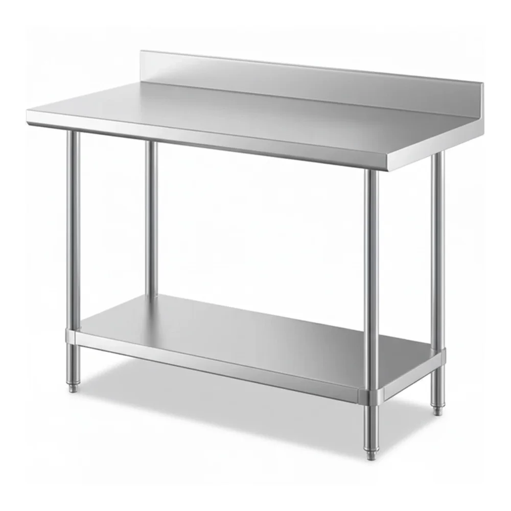 24" x 48" 16-Gauge Commercial Work Table with 4" Backsplash and Undershelf, 304 Stainless Steel
