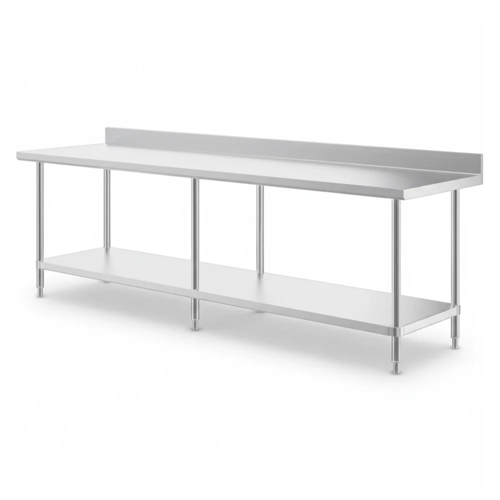30" x 108" 16-Gauge Commercial Work Table with 4" Backsplash and Undershelf, 304 Stainless Steel