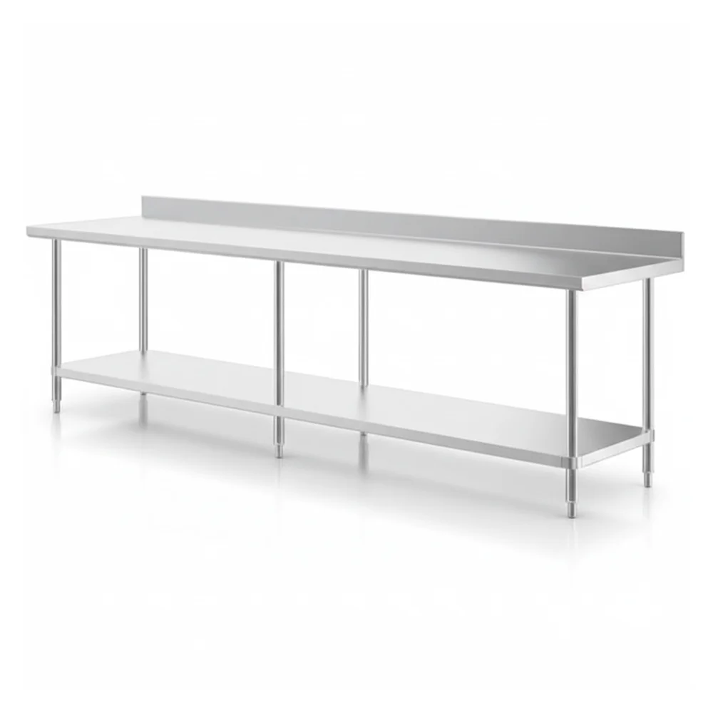 30" x 120" 16-Gauge Commercial Work Table with 4" Backsplash and Undershelf, 304 Stainless Steel