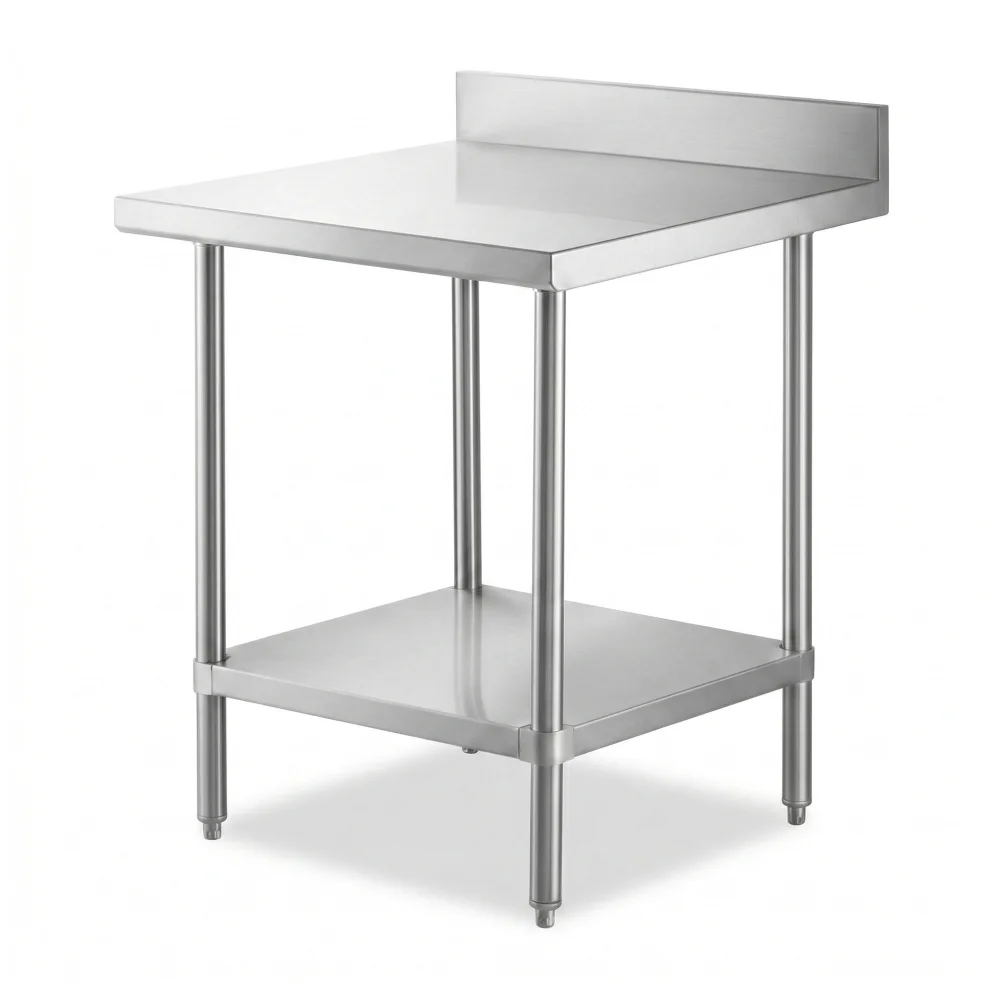 30" x 30" 16-Gauge Commercial Work Table with 4" Backsplash and Undershelf, 304 Stainless Steel