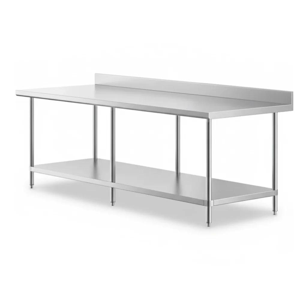 36" x 96" 16-Gauge Commercial Work Table with 4" Backsplash and Undershelf, 304 Stainless Steel
