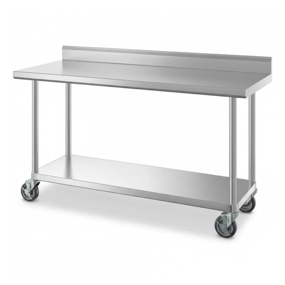 24" x 60" 16-Gauge Commercial Work Table with 4" Backsplash, Undershelf and Casters, 304 Stainless Steel