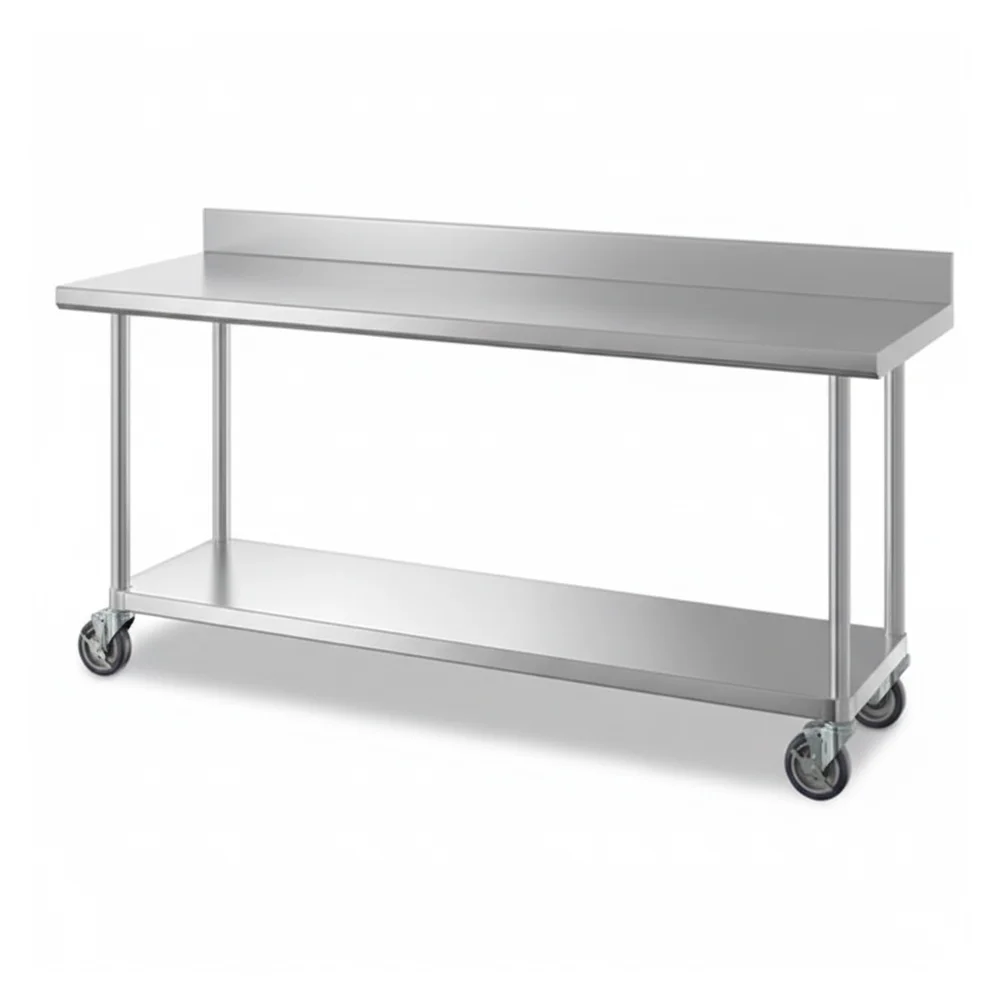 24" x 72" 16-Gauge Commercial Work Table with 4" Backsplash, Undershelf and Casters, 304 Stainless Steel