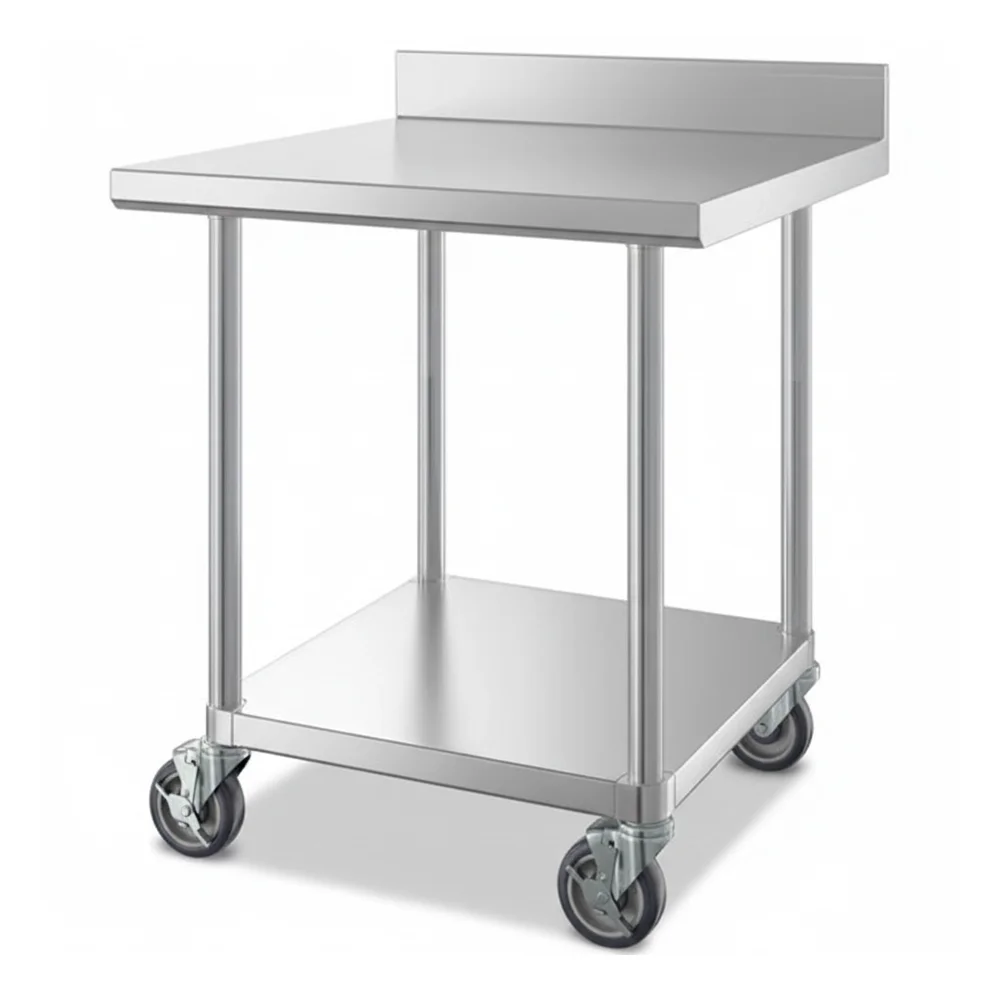 30" x 30" 16-Gauge Commercial Work Table with 4" Backsplash, Undershelf and Casters, 304 Stainless Steel