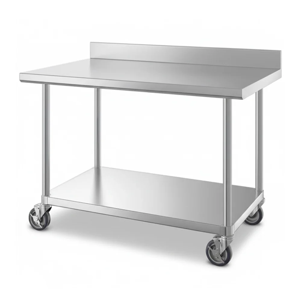 30" x 48" 16-Gauge Commercial Work Table with 4" Backsplash, Undershelf and Casters, 304 Stainless Steel