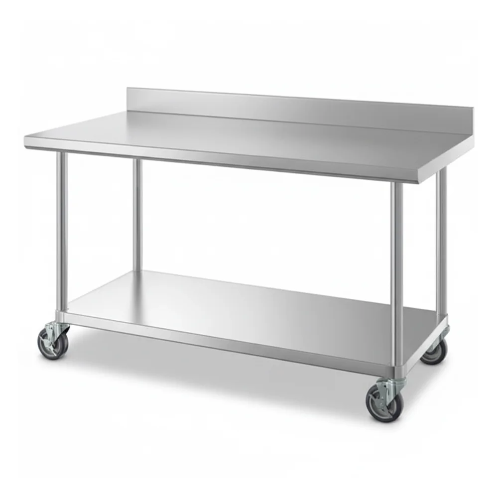 30" x 60" 16-Gauge Commercial Work Table with 4" Backsplash, Undershelf and Casters, 304 Stainless Steel