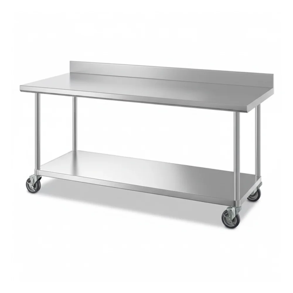 30" x 72" 16-Gauge Commercial Work Table with 4" Backsplash, Undershelf and Casters, 304 Stainless Steel