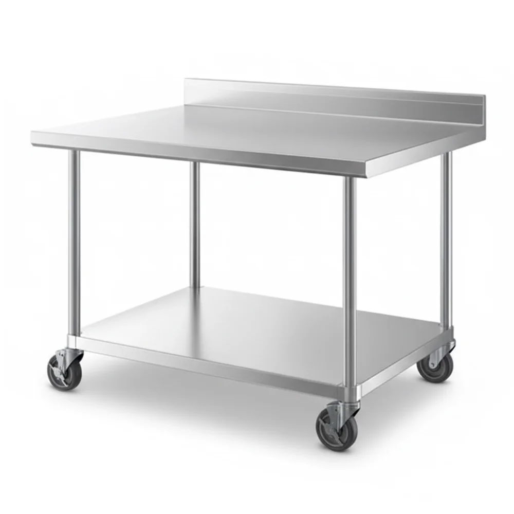 36" x 48" 16-Gauge Commercial Work Table with 4" Backsplash, Undershelf and Casters, 304 Stainless Steel