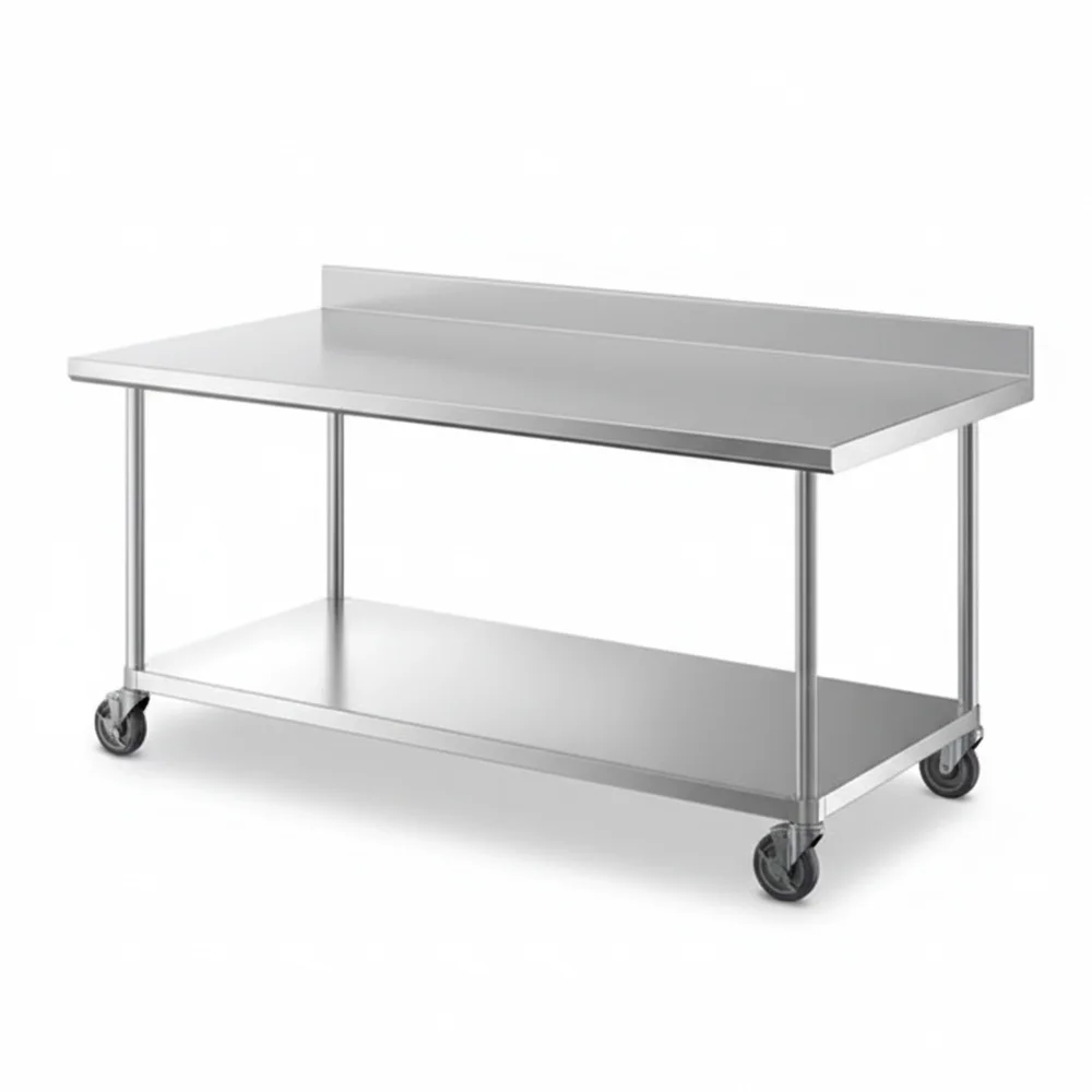 36" x 72" 16-Gauge Commercial Work Table with 4" Backsplash, Undershelf and Casters, 304 Stainless Steel