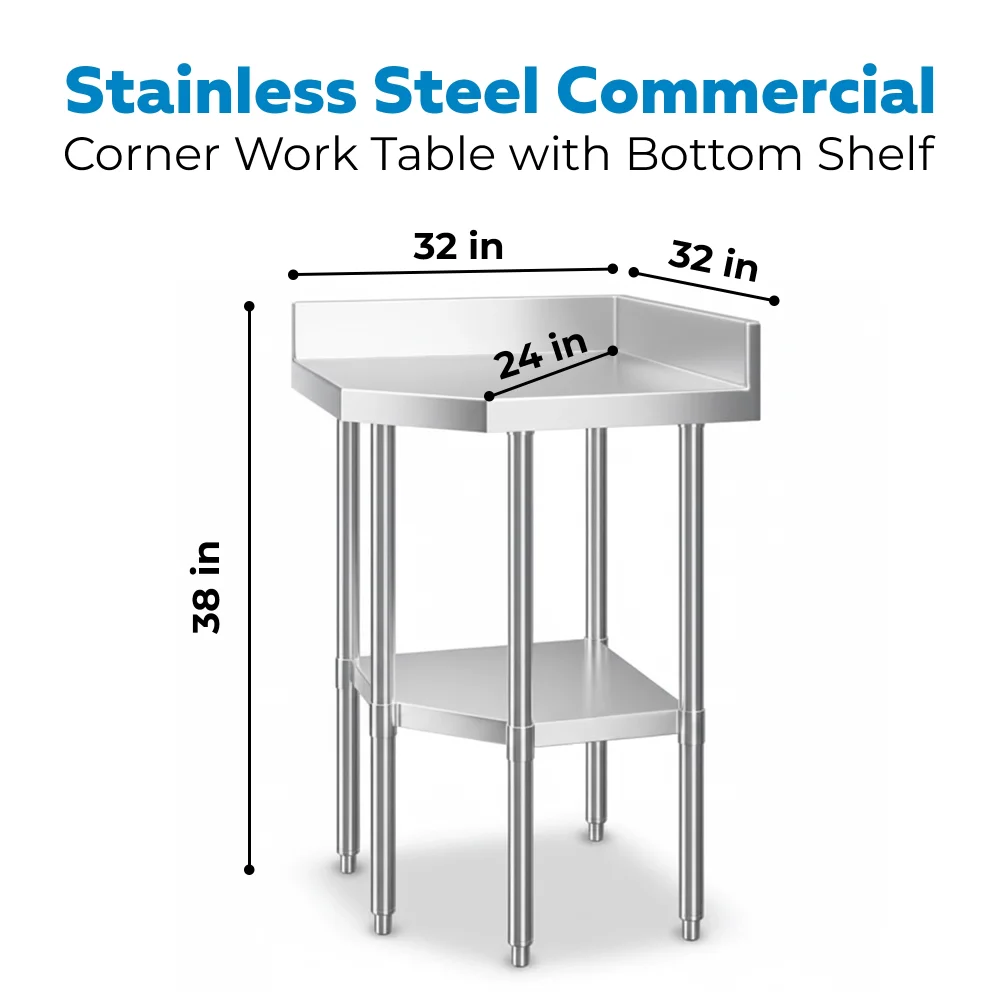 32" x 32" 16-Gauge Corner Work Table, Stainless Steel
