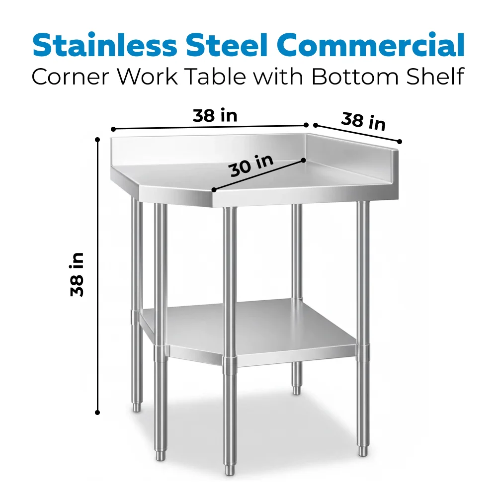 38" x 38" 16-Gauge Corner Work Table, Stainless Steel